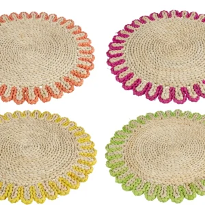 J-Line placemat Rond Rand - riet - mix - 4 stuks