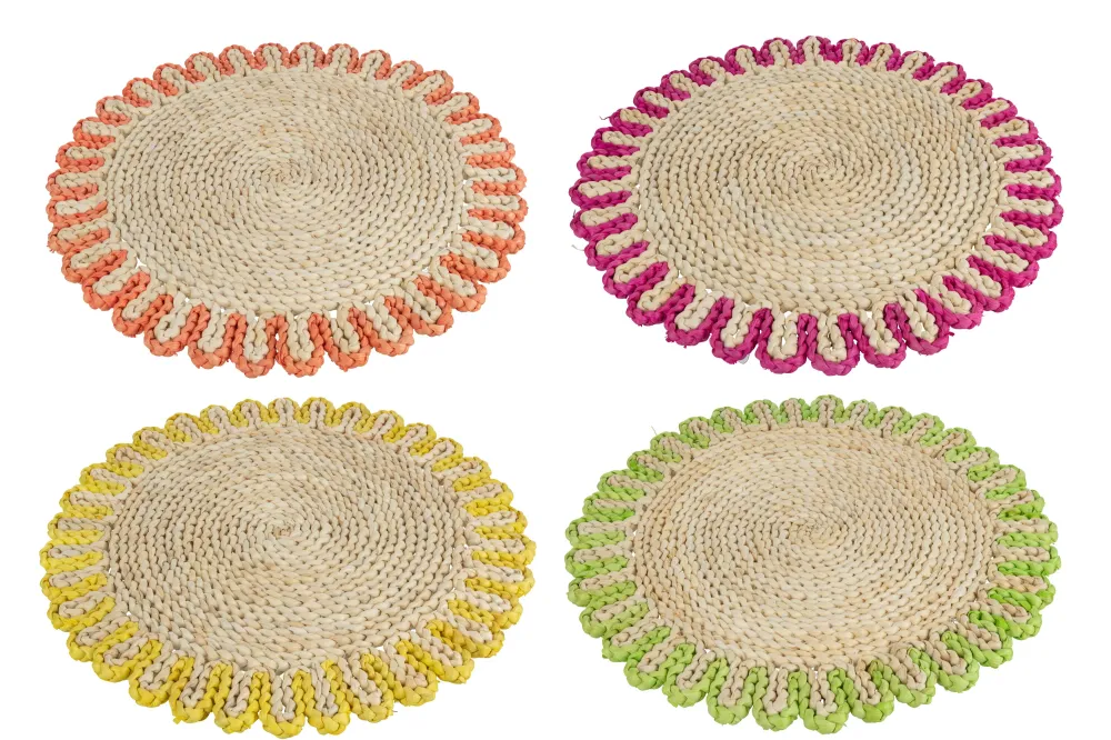 J-Line placemat Rond Rand - riet - mix - 4 stuks