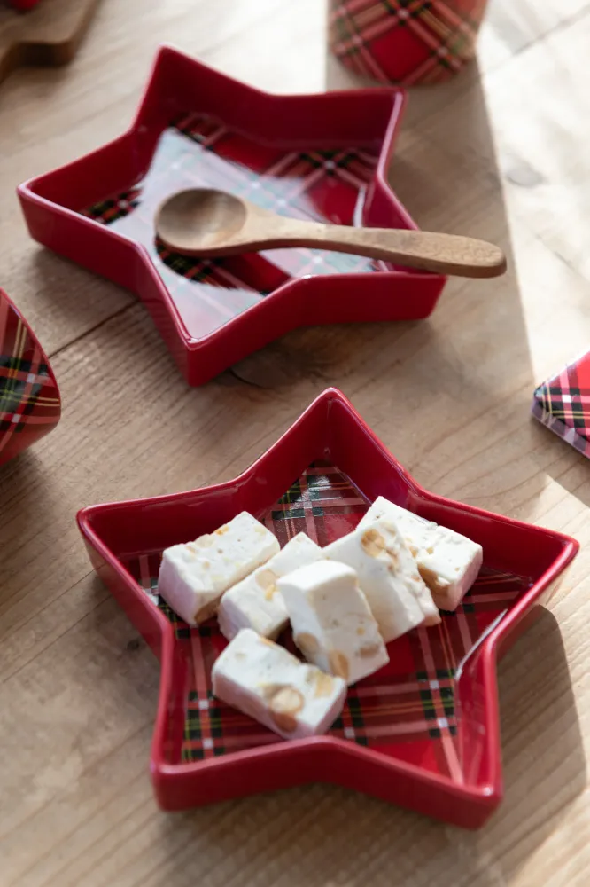 J-Line schaal Plaid Ster - keramiek - rood - doos van 2