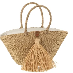 J-Line strandtas Kwasten - zeegras/raphia - naturel