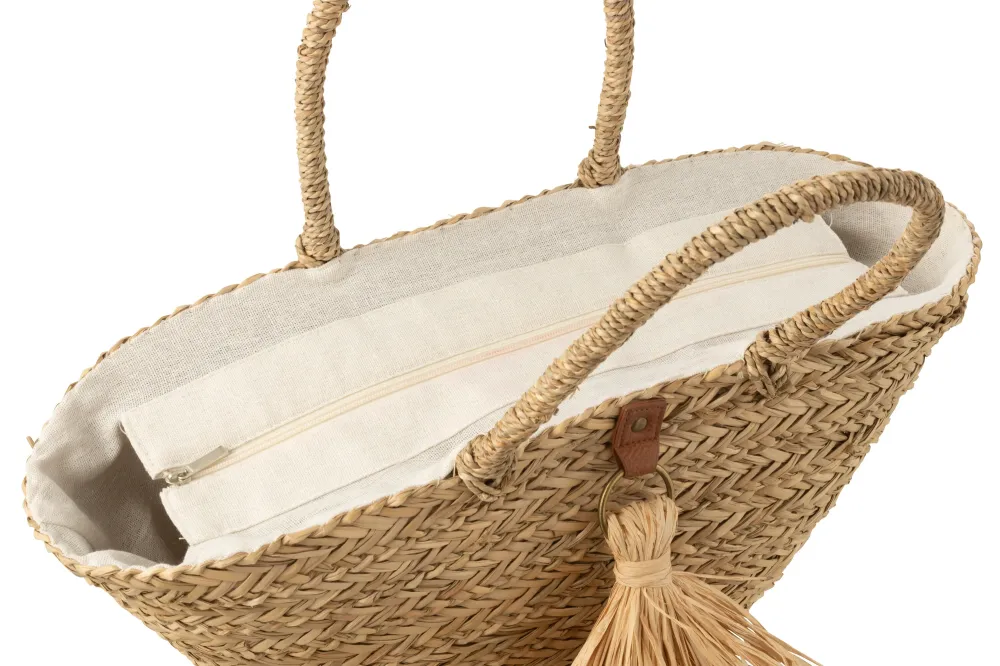 J-Line strandtas Kwasten - zeegras/raphia - naturel