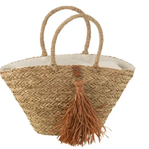 J-Line strandtas Kwasten - zeegras/raphia - naturel/bruin
