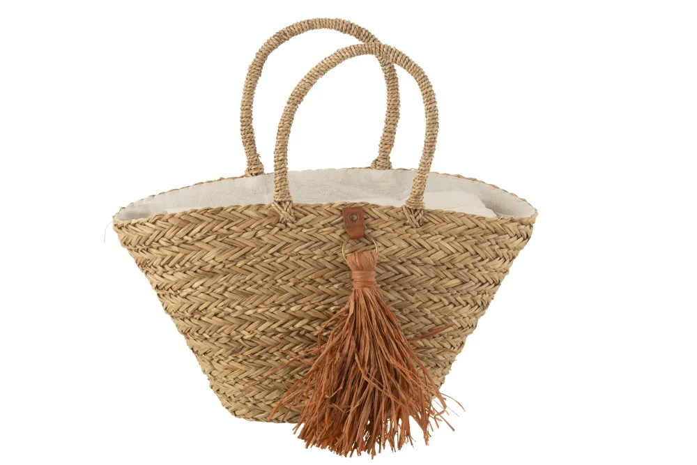 J-Line strandtas Kwasten - zeegras/raphia - naturel/bruin