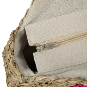 J-Line strandtas Rond Bloem - zeegras - naturel/fushia