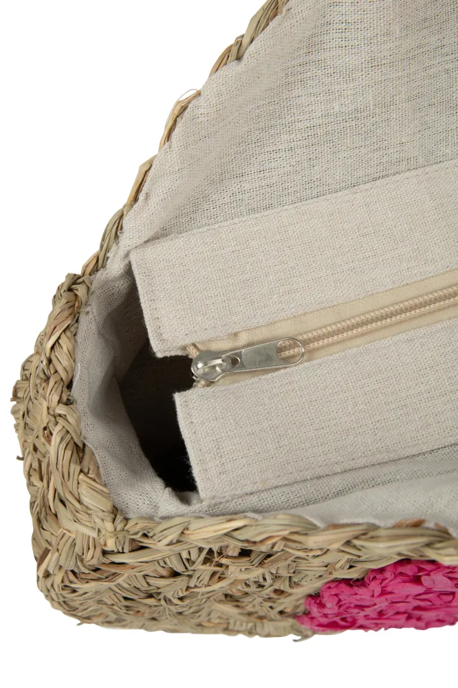 J-Line strandtas Rond Bloem - zeegras - naturel/fushia