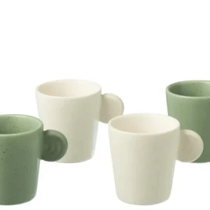 J-Line tas Met Oor + Bamboubasis - keramiek - wit/groen - doos van 4