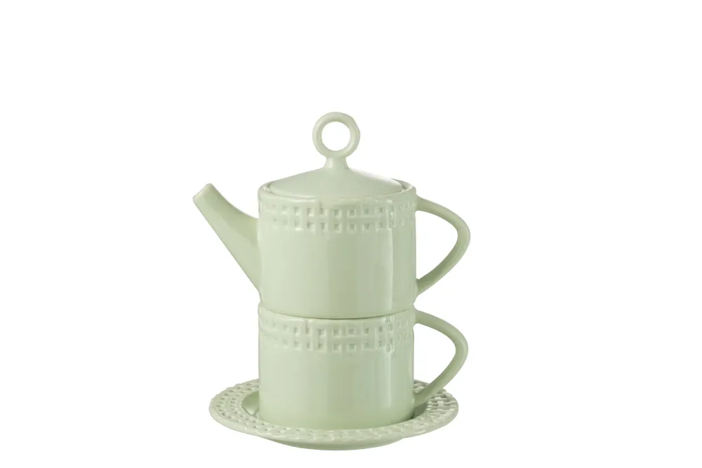 J-Line theepot + theemok - keramiek - groen