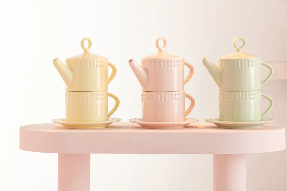 J-Line theepot + theemok - keramiek - groen