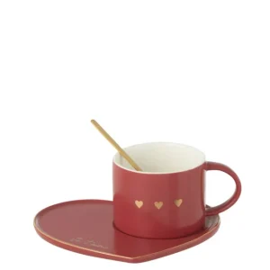 J-Line Beker + Schotel + Lepel 3 Hart Keramiek Rood