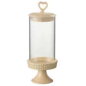 J-Line Cake bord onder glas - taartplateau - keramiek - perzik - M