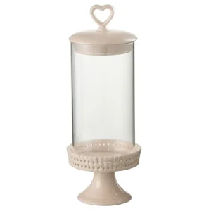 J-Line Cake bord onder glas - taartplateau - keramiek - roze - M