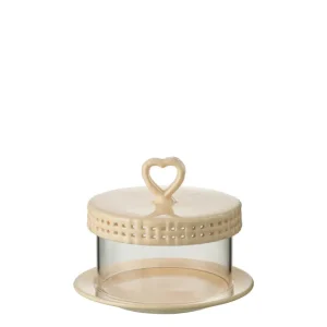 J-Line Cake bord onder glas - taartplateau - keramiek - perzik - S