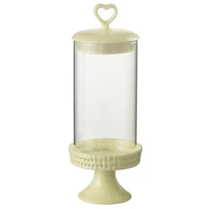 J-Line Cake bord onder glas - taartplateau - keramiek - geel - M