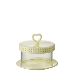 J-Line Cake bord onder glas - taartplateau - keramiek - geel - S