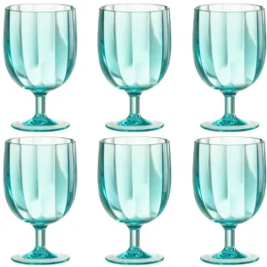 J-Line Doos van 6 stuks wijnglazen plastic blauw