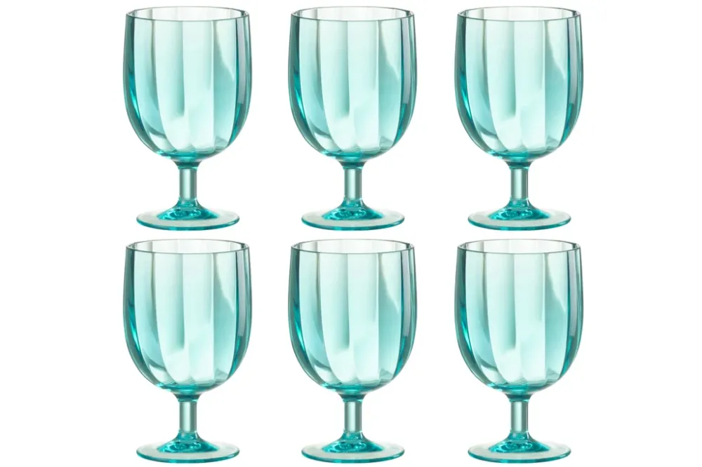 J-Line Doos van 6 stuks wijnglazen plastic blauw