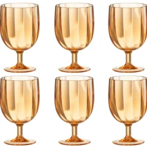 J-Line Doos van 6 stuks wijnglazen plastic oranje