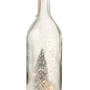 J-Line Fles Deco Kerst Sneeuw Led Glitter Zilver