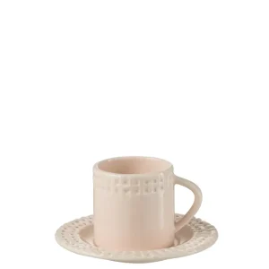 J-Line kopje + schoteltje - keramiek - roze