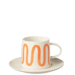 J-Line Mok + Bordje Curve Porselein Oranje