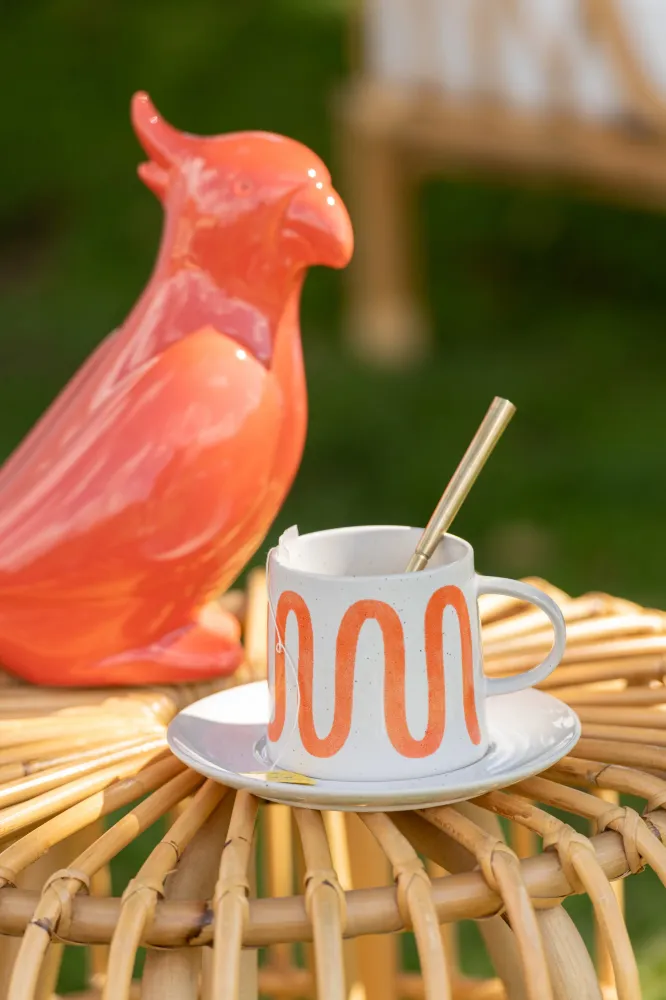 J-Line Mok + Bordje Curve Porselein Oranje