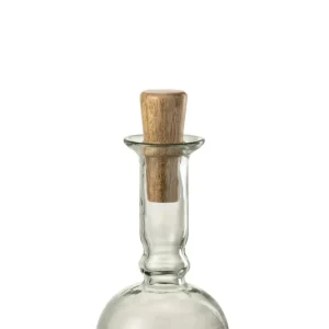J-Line Rond Lang fles en kurk - glas/ hout - transparant