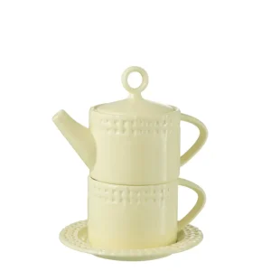 J-Line theepot/ theekop - keramiek - geel