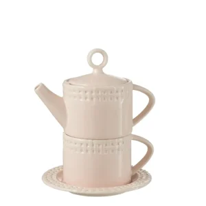 J-Line theepot + theekop - keramiek - roze
