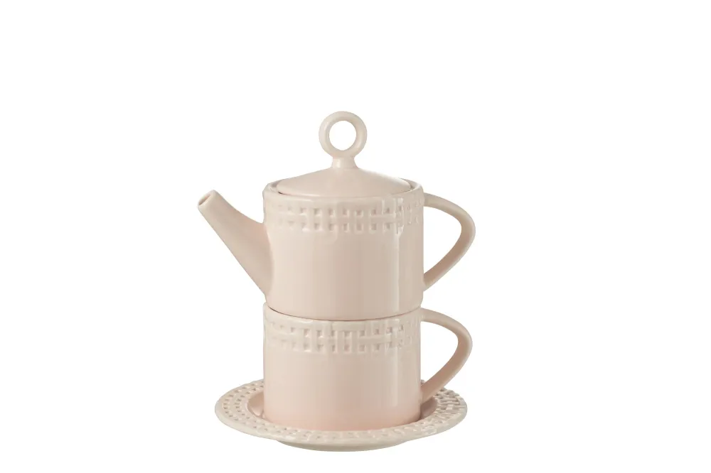 J-Line theepot + theekop - keramiek - roze