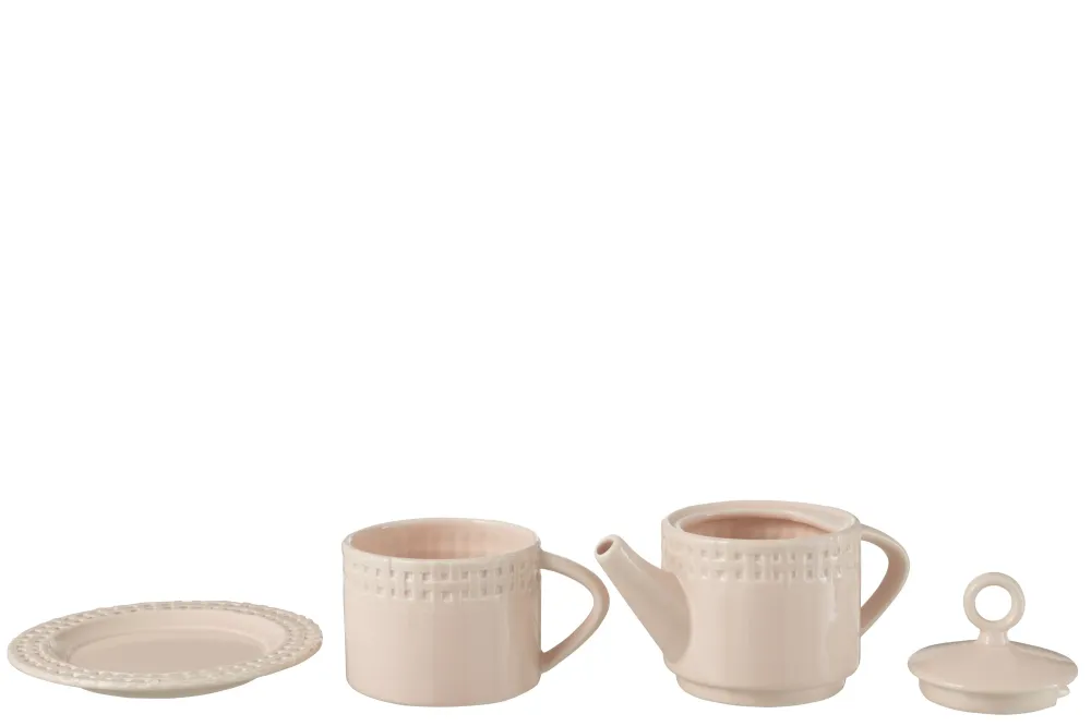 J-Line theepot + theekop - keramiek - roze