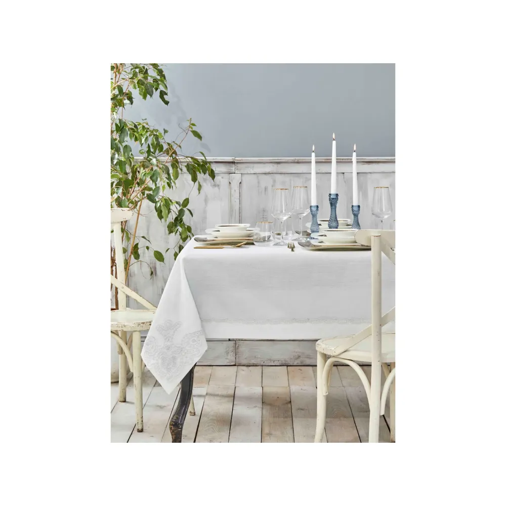 ADES BEYAZ FRANSIZ DANTELLİ MASA ÖRTÜSÜ 160X240 KARACA HOME