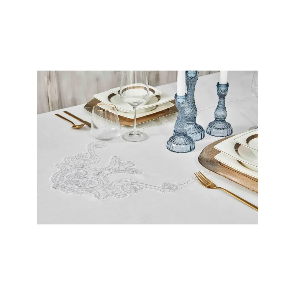 ADES BEYAZ FRANSIZ DANTELLİ MASA ÖRTÜSÜ 160X240 KARACA HOME