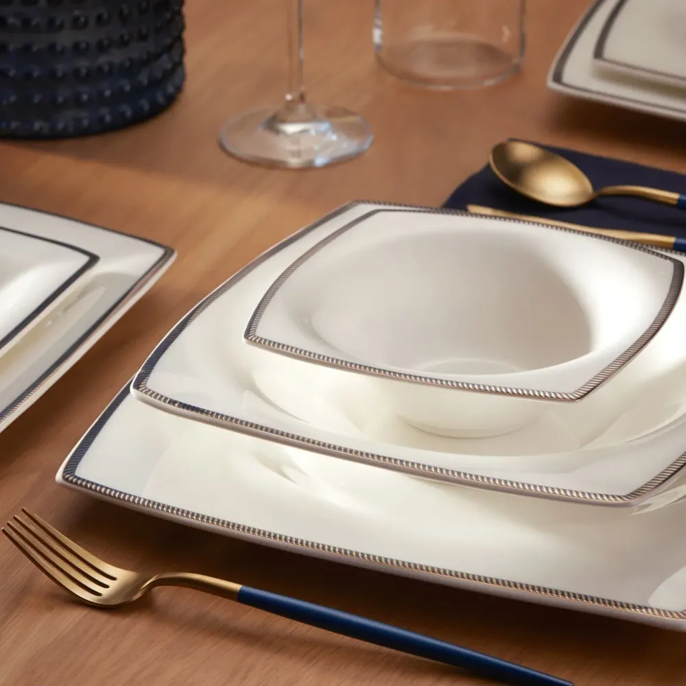 Karaca Fine Pearl Norma - 62-delig vierkant tafelservies voor 12 personen