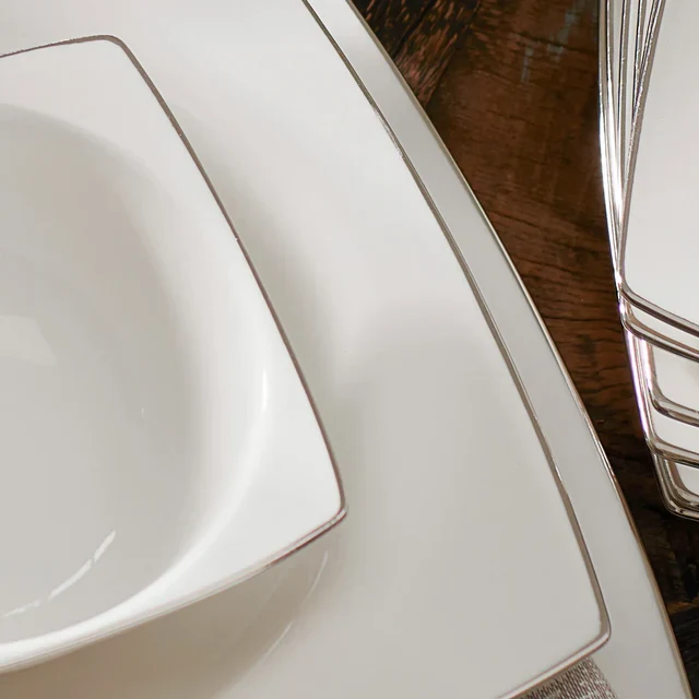 Karaca Talia Cream 60-delige Tafelservies Set voor 12 Personen – Platina, Vierkant