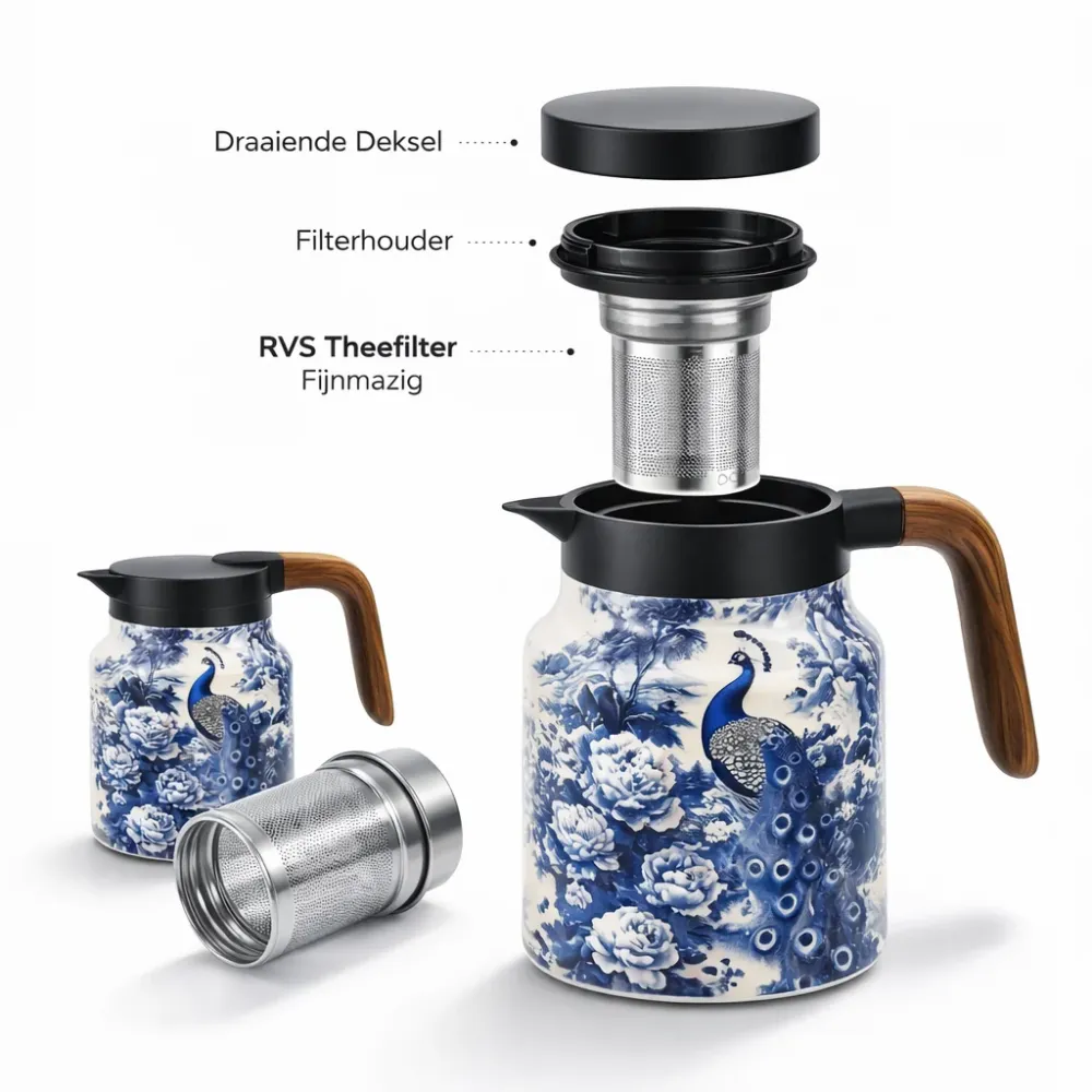 Kitchen4you | Theepot RVS Dubbelwandig Bloemenprint