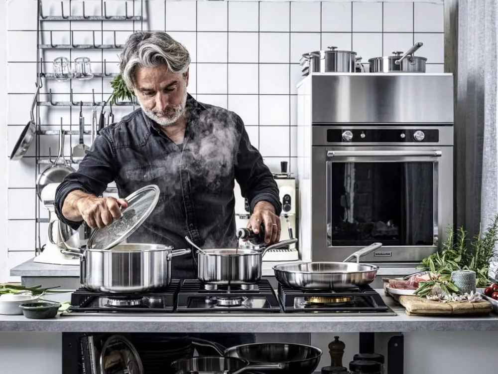 KitchenAid Pannenset Multi-Ply Stainless Steel 6 -delig - Kookpan ø 20, 24 cm, Steelpan ø 16 cm & Koekenpan ø 24 cm + Koek...