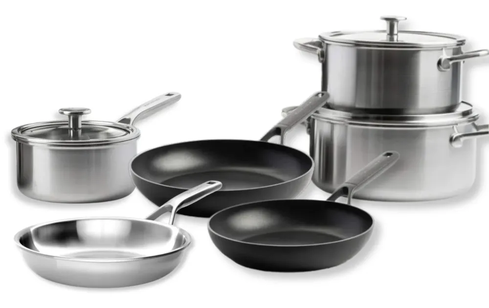 KitchenAid Pannenset Multi-Ply Stainless Steel 6 -delig - Kookpan ø 20, 24 cm, Steelpan ø 16 cm & Koekenpan ø 24 cm + Koek...