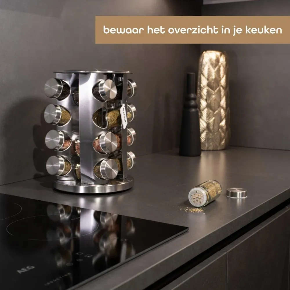 KUCHENPROFI Kruidenrek met 16 Glazen staal rond