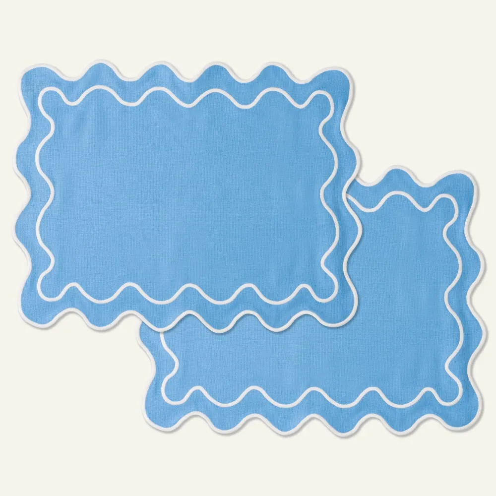 Kulu Club Linnen placemats wavy blauw-wit / set van 2