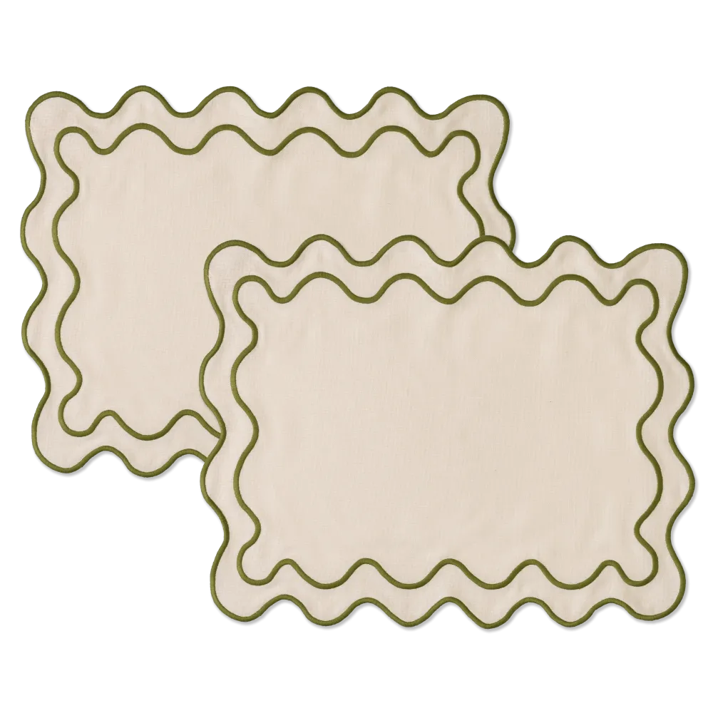 Kulu Club placemats Wavy - linnenmix - beige/groen - set van 2