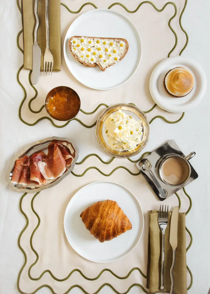 Kulu Club placemats Wavy - linnenmix - beige/groen - set van 2