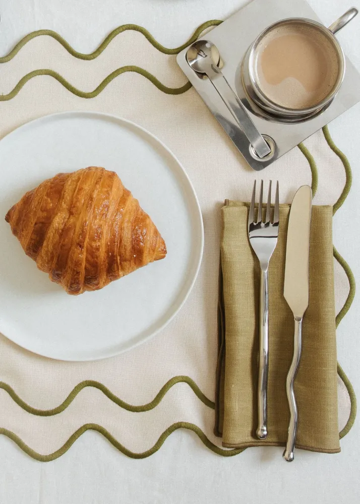 Kulu Club placemats Wavy - linnenmix - beige/groen - set van 2