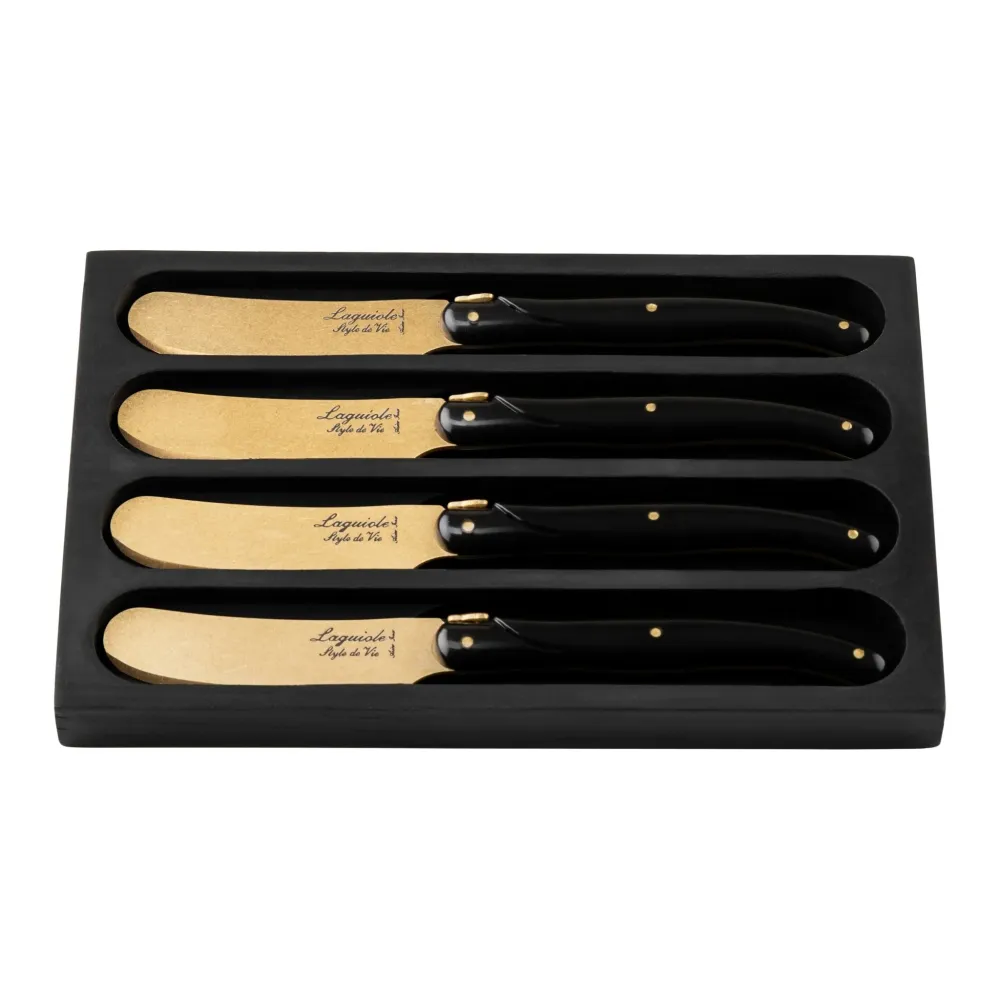 Botermessen Prestige Line Goud Zwart 4-delig Laguiole Style de Vie