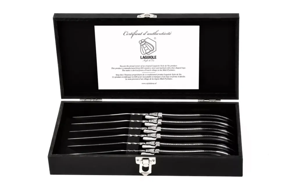 Steakmessen Luxury Line Zwart Ebbenhout 6-delig Laguiole Style de Vie