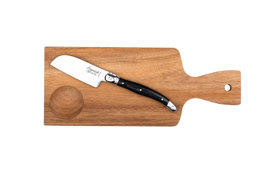 Laguiole Style de Vie Acacia plankje met zwart Santoku kaasmes