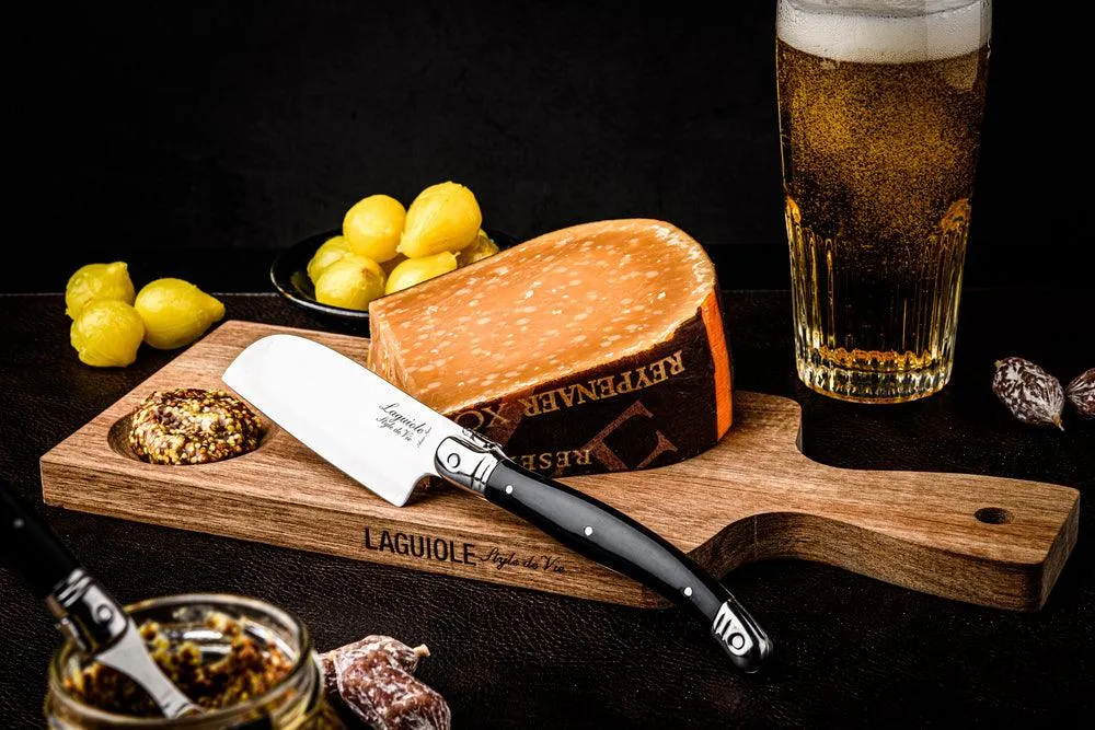 Laguiole Style de Vie Acacia plankje met zwart Santoku kaasmes