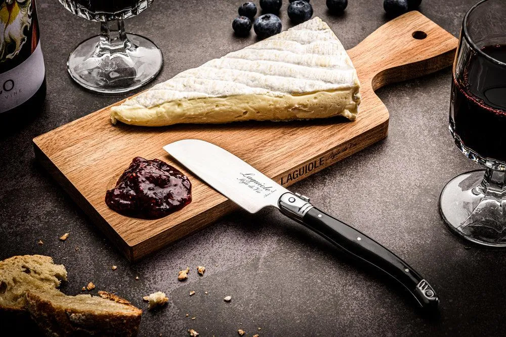 Laguiole Style de Vie Acacia plankje met zwart Santoku kaasmes