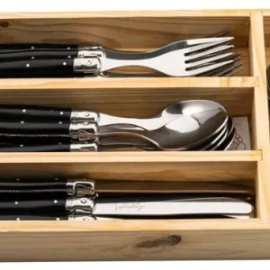 Laguiole Style de Vie Bestekset & Bestekbak - Premium Line - Zwart - 24 delig / 6 personen