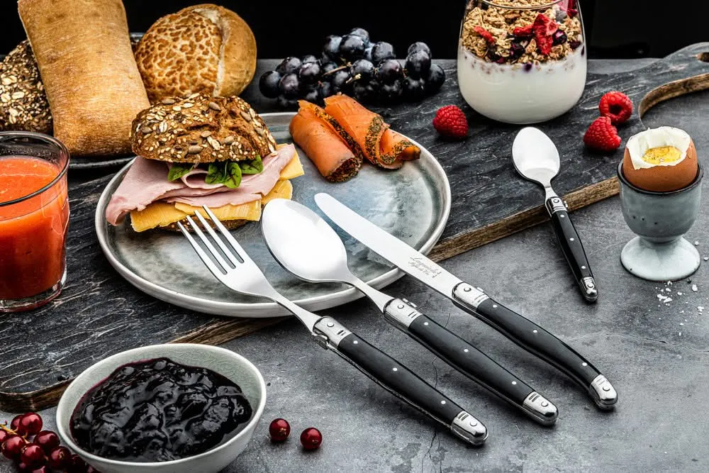 Laguiole Style de Vie Bestekset & Bestekbak - Premium Line - Zwart - 24 delig / 6 personen
