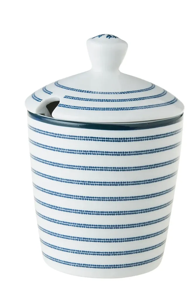 Laura Ashley Blue Candy Stripe Suikerpot Wit Porselein